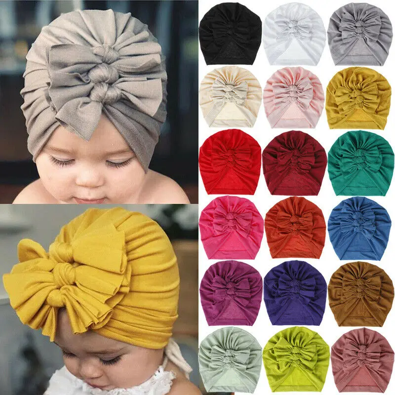 

Newborn Baby Girls Boys Hats Turban Bow Knot Head Wrap Infant Cotton Beanie Hat Winter Warm Cap