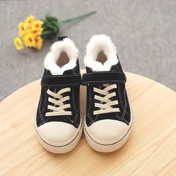 

Winter Kids Sport Shoes Solid Color Plush Warm Children Boys Cotton Shoes Flat Girls Sneakers Short Boots SL024