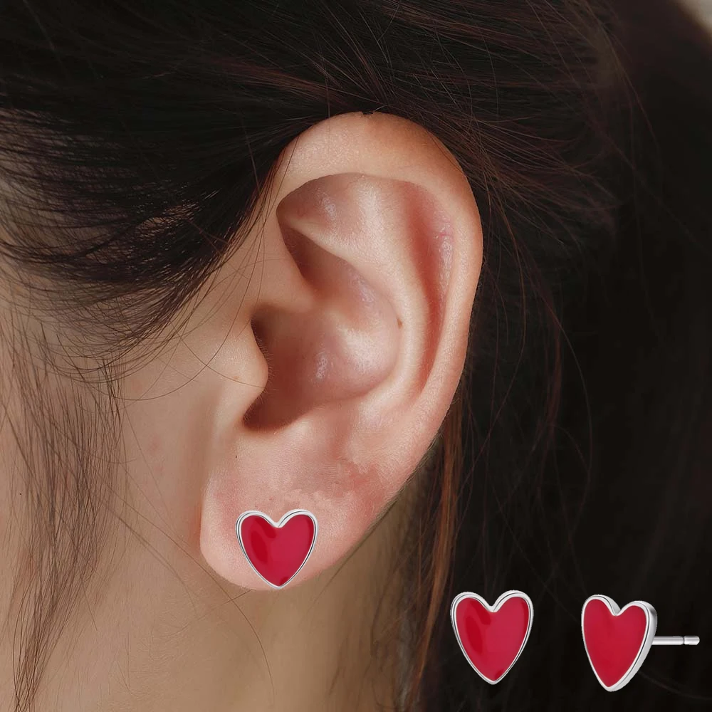 Kinitial Fashion Red Peach Heart Earring Metal Drip Oil Ornaments Simple Stud Earrings For Women Couple Kid Cute Brincos Jewelry | Украшения