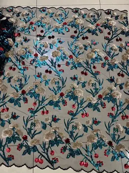 

Latest Multicolor African Embroidery Tulle Lace Fabric 2019 High Quality French Milk Silk Lace Fabric With Sequins 5 Yards