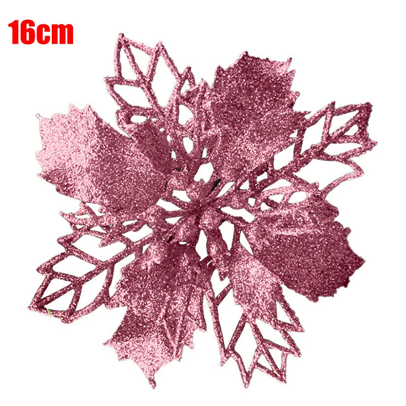 Pink 16CM 10 шт. Рождественская пуансеттия блестящий цветок полое Дерево Висячие украшения для дома Вечерние - Цвет: Pink 16CM
