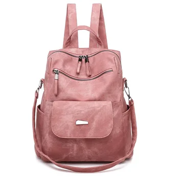 

Retro PU Backpack Female Brand Leather Women's Backpack Large Capacity For Girls School Bag solid travel bag 2020