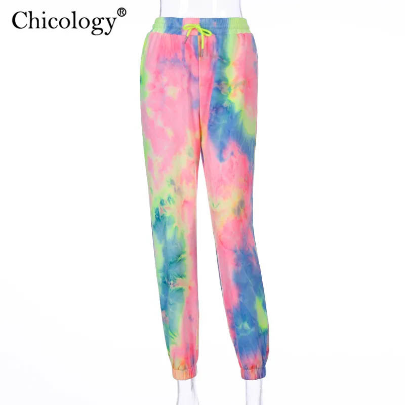 Chicology neon tie dye joggers high waist long baggy pants women sweatpants loose trousers autumn winter streetwear clothes