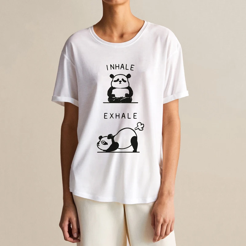 

Summer Inhale Exhale Letter Kawaii Animal Print Harajuku Loose Casual Short Sleeve Female Tops Tees Vintage E Girl T-Shirt
