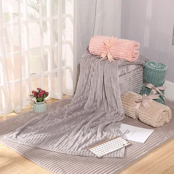 

Super Soft Blankets Winter Warm Cozy Bed Sheet Solid Colors Striped Flannel Throw Blanket Bedspread for Adult Kids Decor Bedding