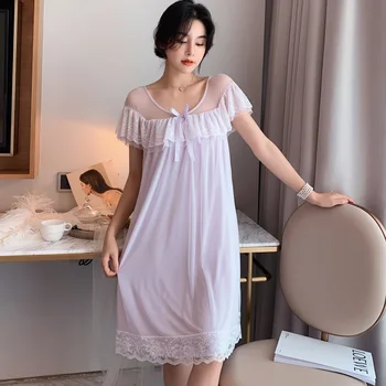 

Lisacmvpnel Patchwork Hollow Woman Nightdress Retro Lovely Girl Lace Princess Style Pijama