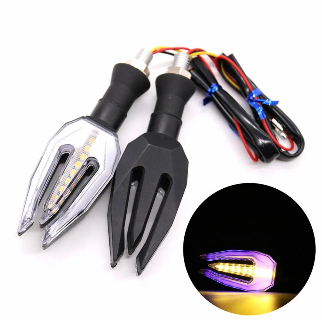 

2x Universal Flowing Water Flicker LED Motorcycle Turn Signal Indicators Blinkers Flexible Bendable Amber/Blue Light Lamp