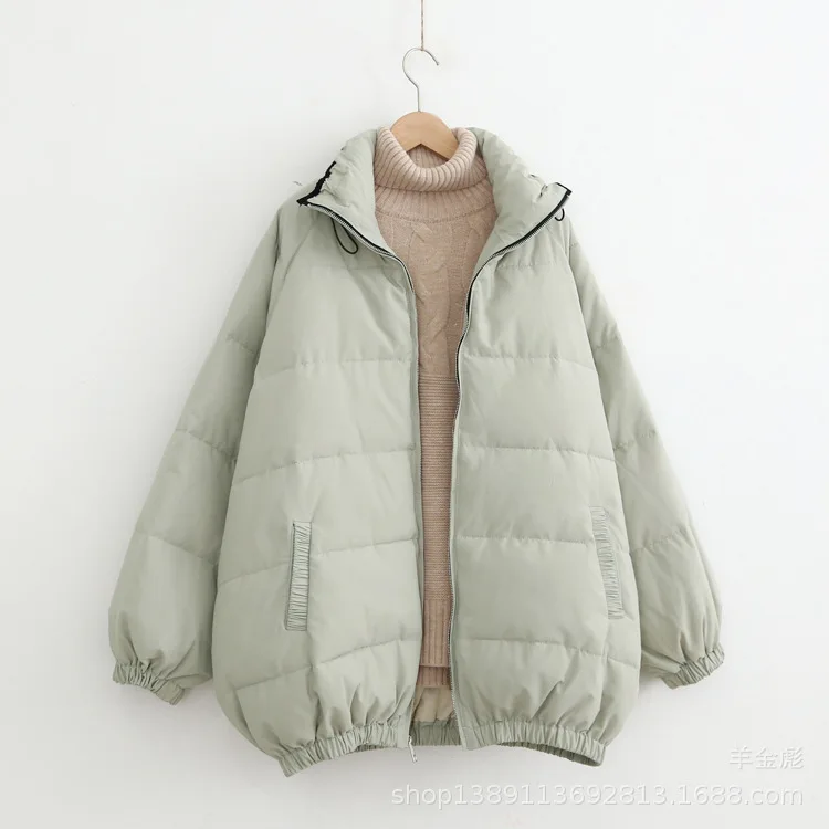 

18 Autumn And Winter New Style Casual Simple Korean-style Solid Color Loose-Fit Stand Collar Thick down Coat Cotton-padded Cloth