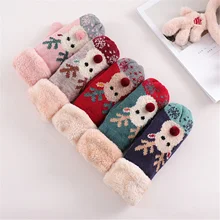 New Winter Cartoon Knitted Gloves Warm Rope Outdoor Skiing Full Finger Mittens Christmas Elk Children 3-8Y Kids Gloves Xmas Gift