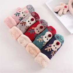 New Winter Cartoon Knitted Gloves Warm Rope Outdoor Skiing Full Finger Mittens Christmas Elk Children 3-8Y Kids Gloves Xmas Gift