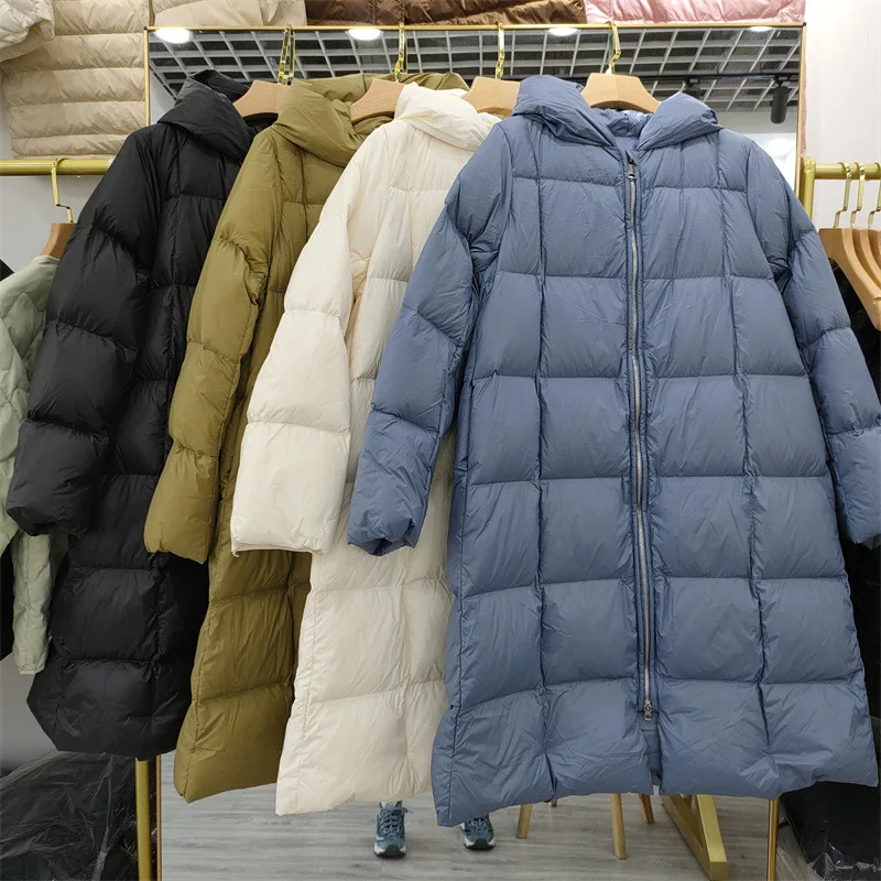 

2021 Newest fashion 90% white duck down women jacket loose super warm winter coat soft striped outdoor sport casual long parkas