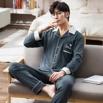 

Set Cotton Print Sleepwear for Men Winter Warm Silk Lounge Nightwear MELIFLE Autumn Turn-down Collar Long Sleeve Male Pajamas