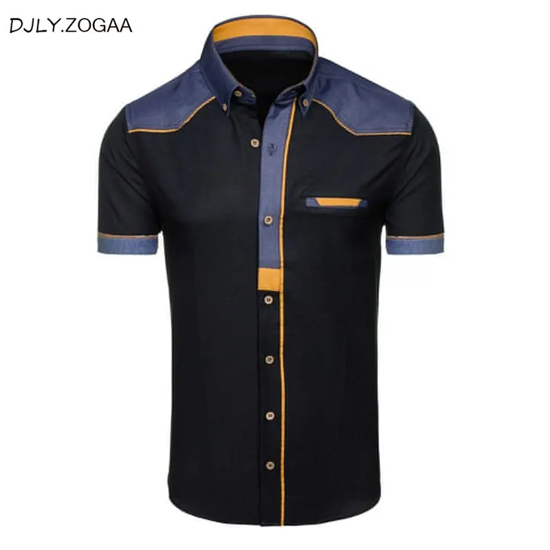 ZOGAA мужские рубашки деним с коротким рукавом деловая рубашка мужская повседневная Летняя одежда топы бренд тонкий хлопок размер плюс мужской рубашки - Цвет: Черный