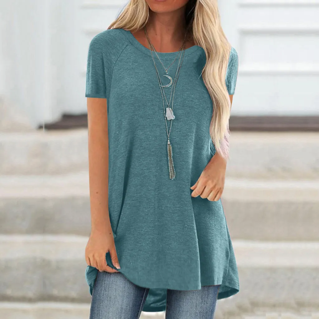 Loose T-shirt Women Fashion Plus Size Round Neck Short Sleeved Long T-shirt casual Tops tee shirt camisetas de mujer футболка 1