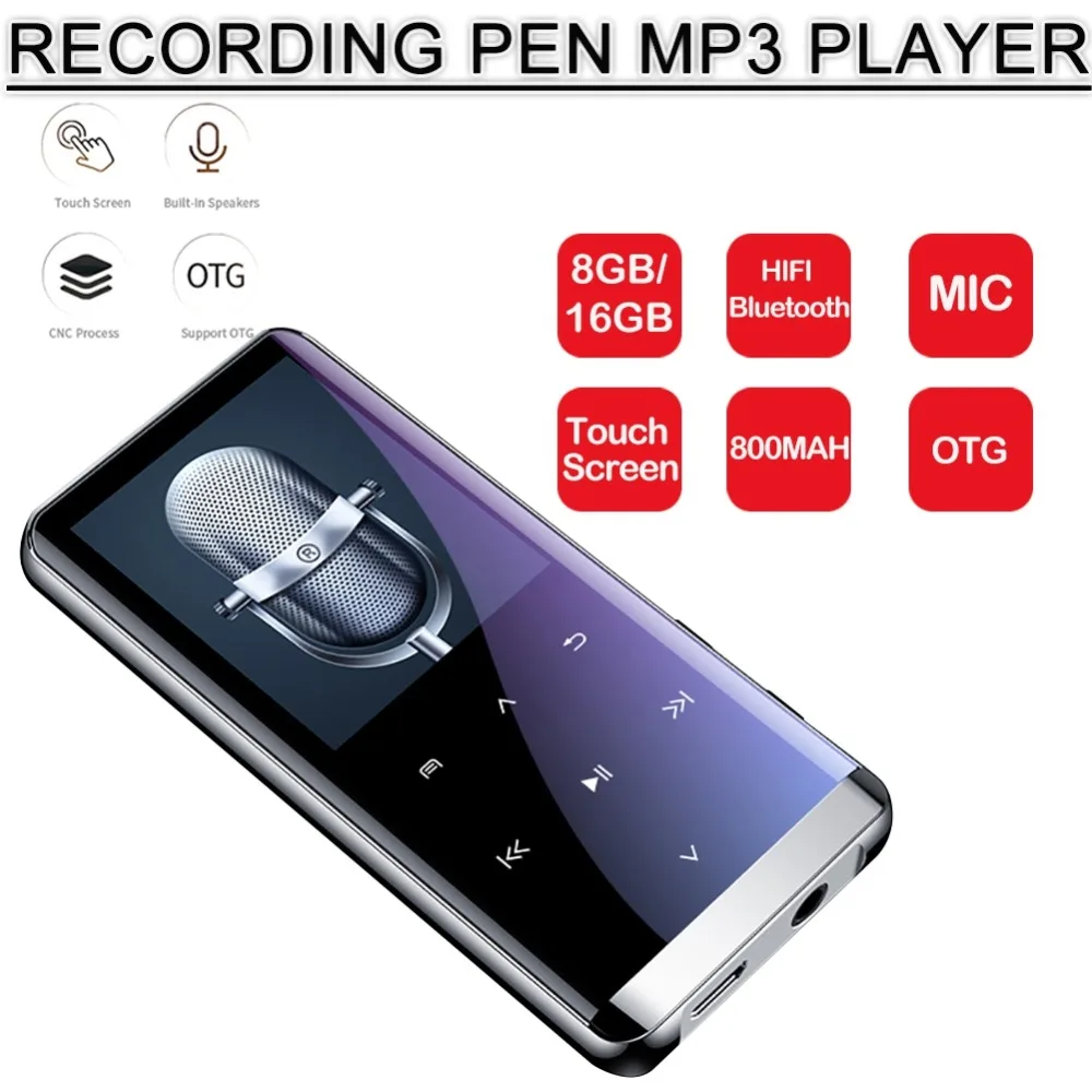 OTG mp3-плеер диктофон Bluetooth 4,2 сенсорный экран мини HIFI 5D MP3 музыкальный плеер 8 Гб ультра тонкий 1,8 дюймов mp3-плеер