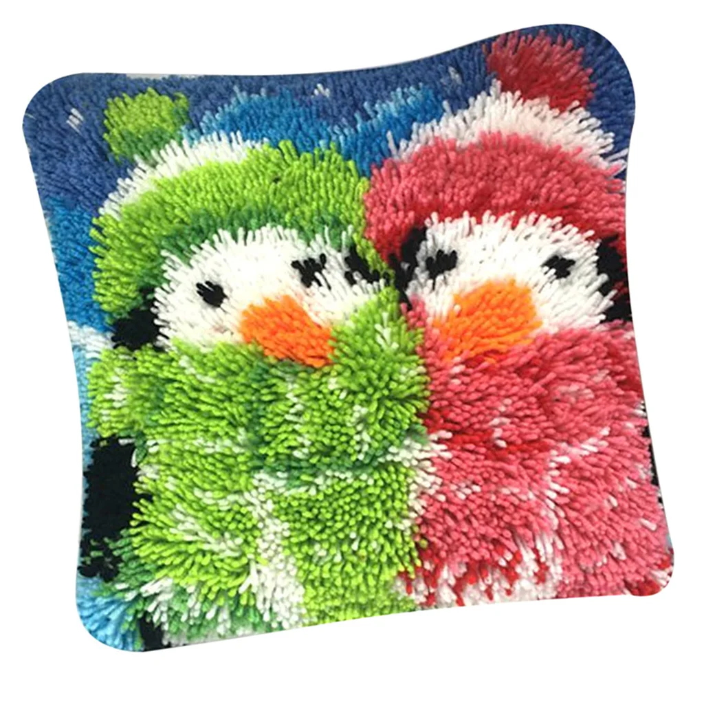 16X16 inch Christmas Latch Hook Crochet Needle Kits for DIY Throw Pillow Cover Sofa Cushion Cover Snowman with Pattern Printed 