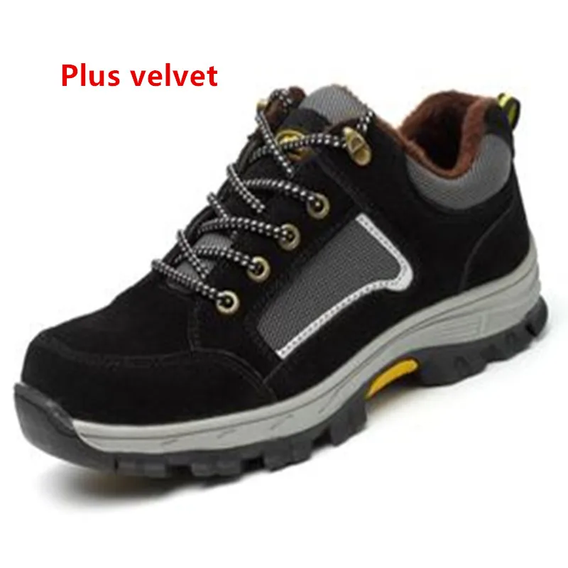 Plus velvet black Autumn Winter Work Safety Shoes Men women Puncture Proof Construction Safety Boots New Plus velvet lining Steel Toe Cap Shoes - Цвет: Plus velvet black