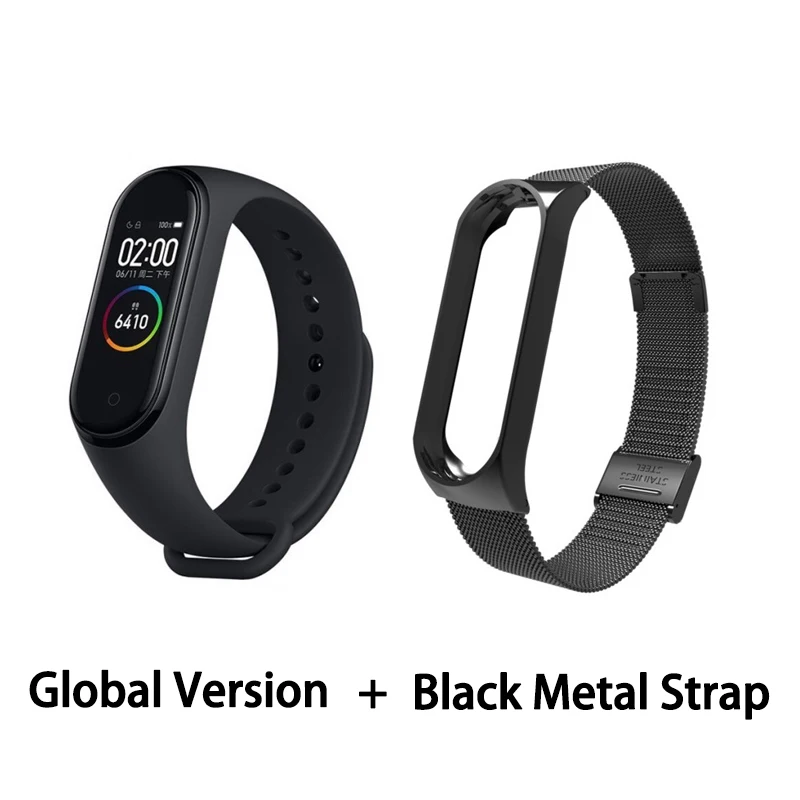 GB black metal Xiaomi mi-браслет 4 сердечного ритма фитнес цветной сенсорный экран mi Band 4 умный Браслет 135 мАч Bluetooth 5,0 музыкальный браслет - Цвет: GB black metal