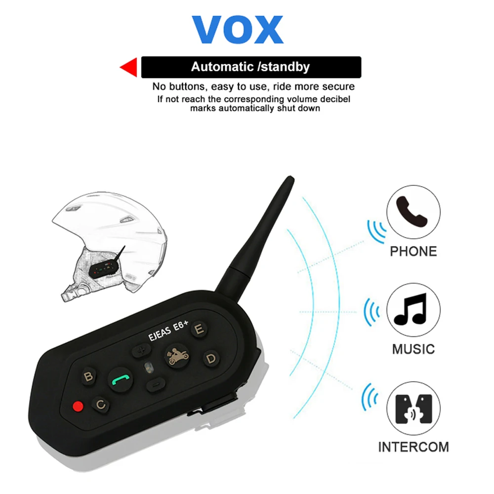 Ejeas E6 Plus BT мотоциклетный домофон IP65 водонепроницаемый беспроводной Bluetooth мотоциклетный шлем гарнитура VOX Interphone рефери-гарнитура