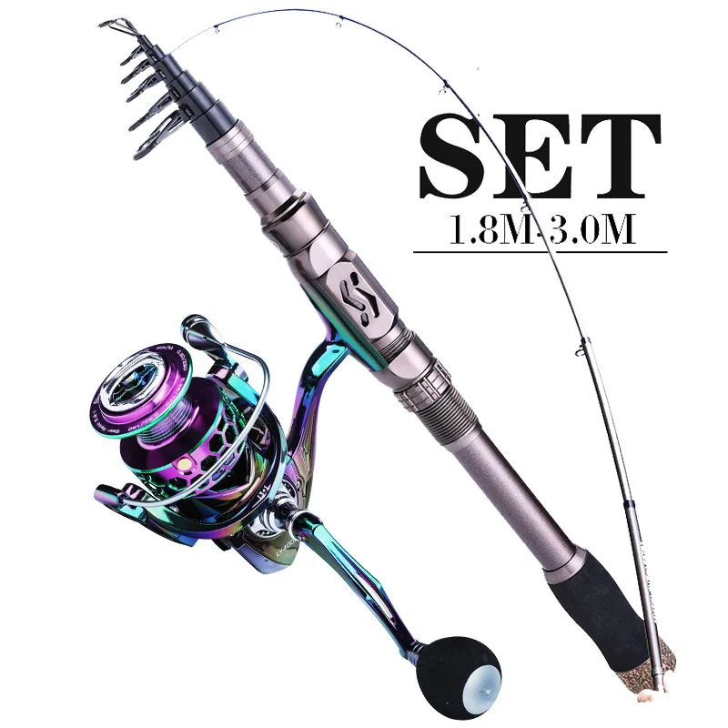 Sougayilang 1.8-3.0m Fishing Rod and Reel Combo Metal Carbon Fiber  Telescopic Fishing Rod and 13+1BB Fishing Reel Fishing Tackle