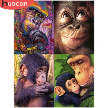 

HUACAN Full Drill Square Diamond Painting Animal Cross Stitch Embroidery Monkey Fall Decorations For Home Gift