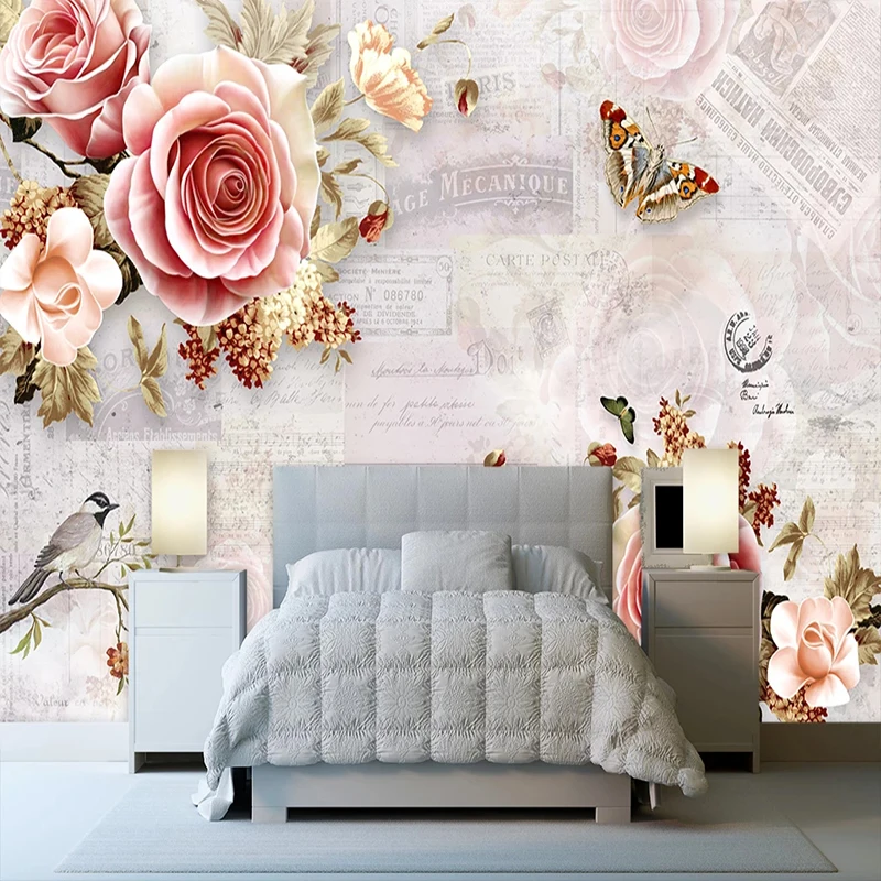 Обои на заказ, современные, ручная роспись, розы, цветы, бабочки, 3D настенная живопись, для гостиной, спальни, романтический декор, обои