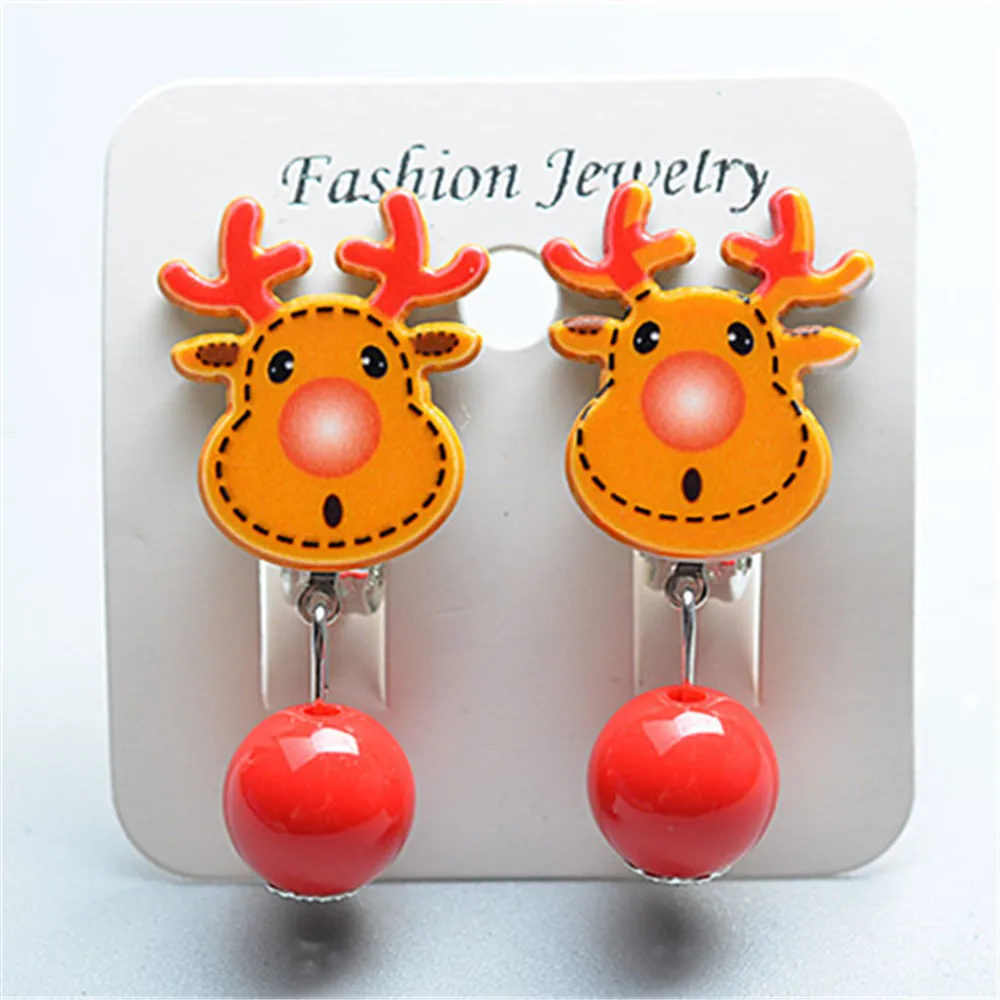 Christmas beads 8 Новые Мультяшные Детские клипсы для ушей без пирсинга, Рождественские рога лося, Висячие Бусы, Серьги с кисточками, серьги для девочек - Окраска металла: Christmas beads 8