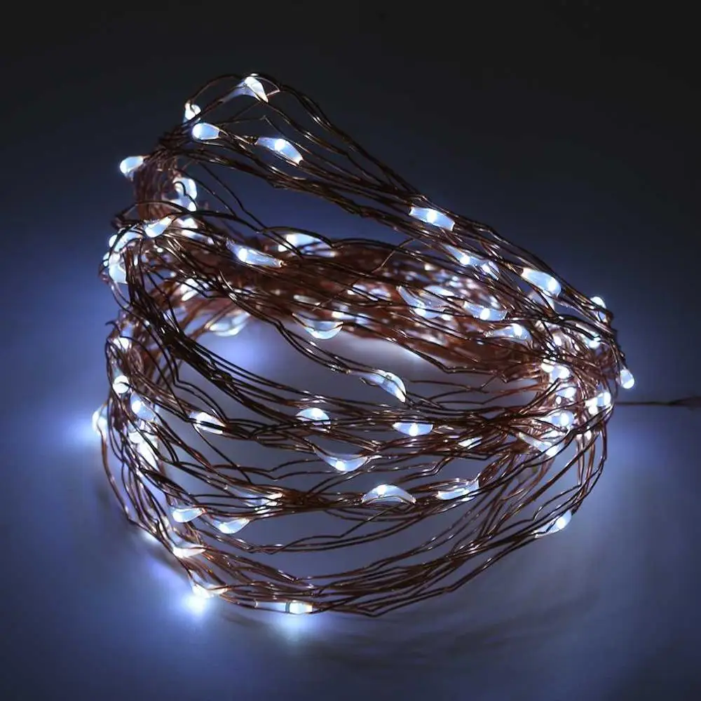 ICOCO Солнечный свет Крытый открытый теплый белый 10 м 100LED медный провод открытый струнный Сказочный светильник с 2 светильник ing режимы - Испускаемый цвет: White