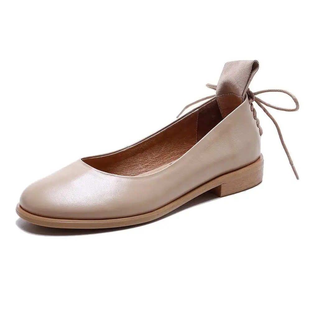 

Fashion Brand Shoes Genuine Leather Slip On Round Toe Preppy Style Low Heel Bowtie Women Pumps Mary Jane Shoes