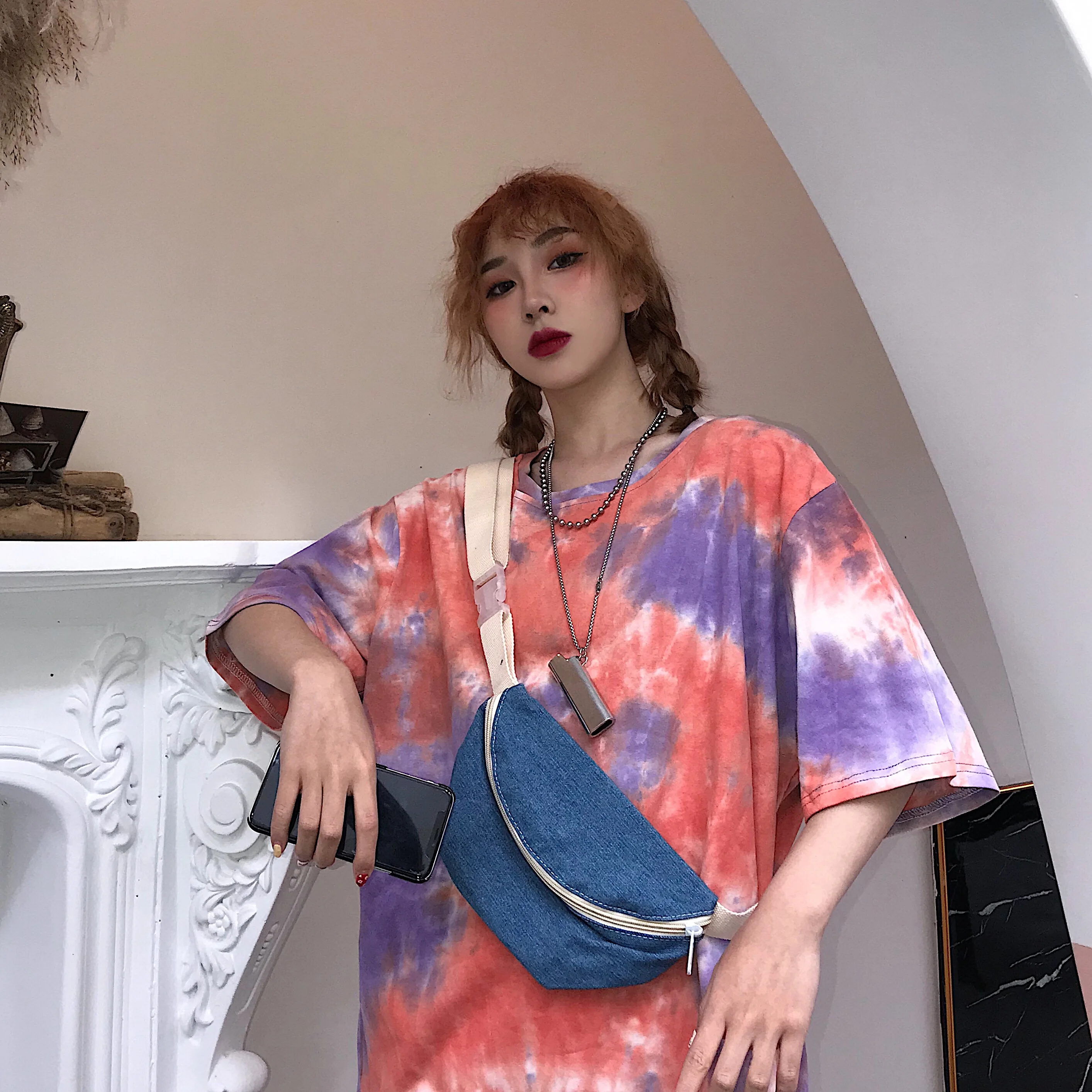 as photo 1 Tie Dye граффити контрастный принт уличная свободная футболка женская мужская футболка Harajuku футболка Корейская футболка скейтборд негабаритная - Цвет: as photo 1