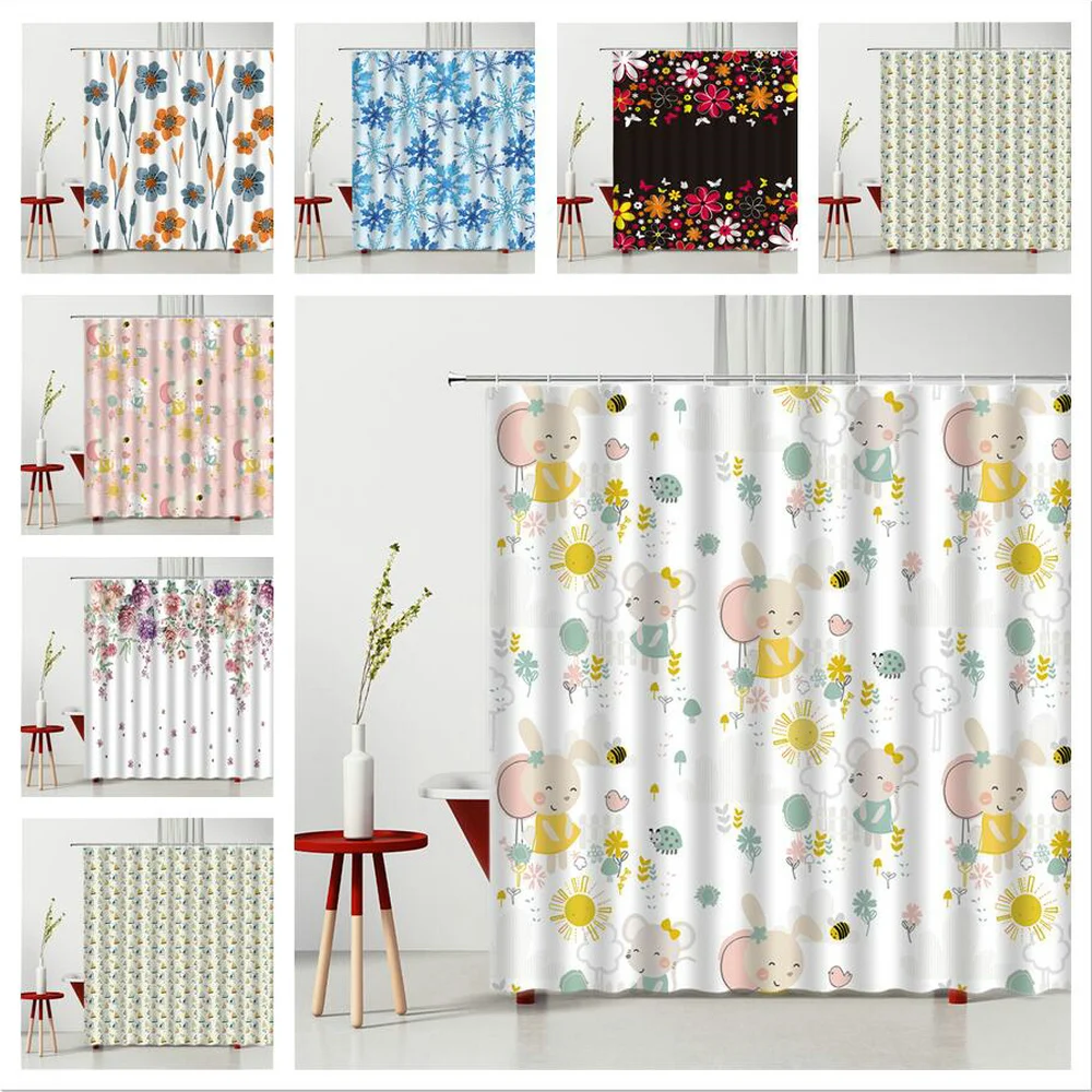 

Printed Colorful Cartoon Shower Curtain Set Lattice Bathtub Decoration Curtain Polyester Fabric Mildew And Waterproof