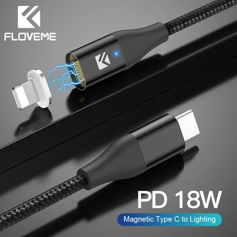 Магнитный кабель FLOVEME PD type C для освещения, магнитный кабель для быстрой зарядки 18 Вт для iPhone 11 XR XS 8 Plus, зарядное устройство usb type C