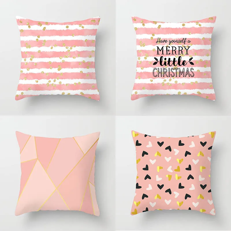 45*45cm Square Decorative Throw Pillow Case Ins style pink marble geometric polyester pillowcase