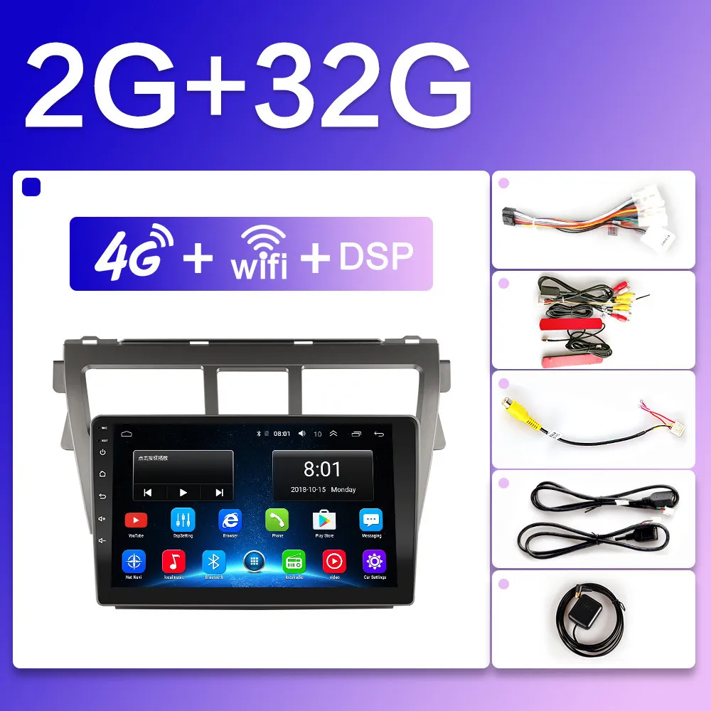4G-SIM-2G-32G CARTAOTAO Автомагнитола gps авто стерео " Автомагнитола для 2007 2008 2009 2010 2011 2012 Toyota VIOS Android 8,1 мультимедийный плеер - Цвет: 4G-SIM-2G-32G