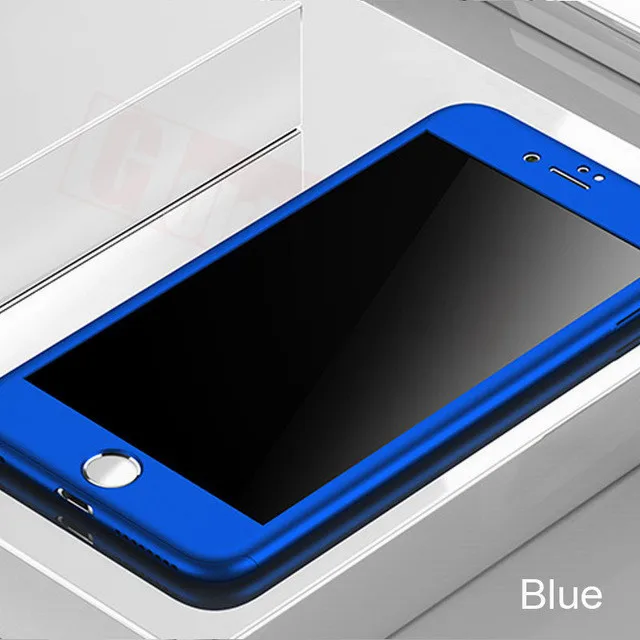 360 Полный чехол для телефона для iPhone X 8 6 6s 7 Plus 11 Pro Max PC защитный чехол для iPhone 7 5 5S XS чехол для Max XR со стеклом - Цвет: Blue