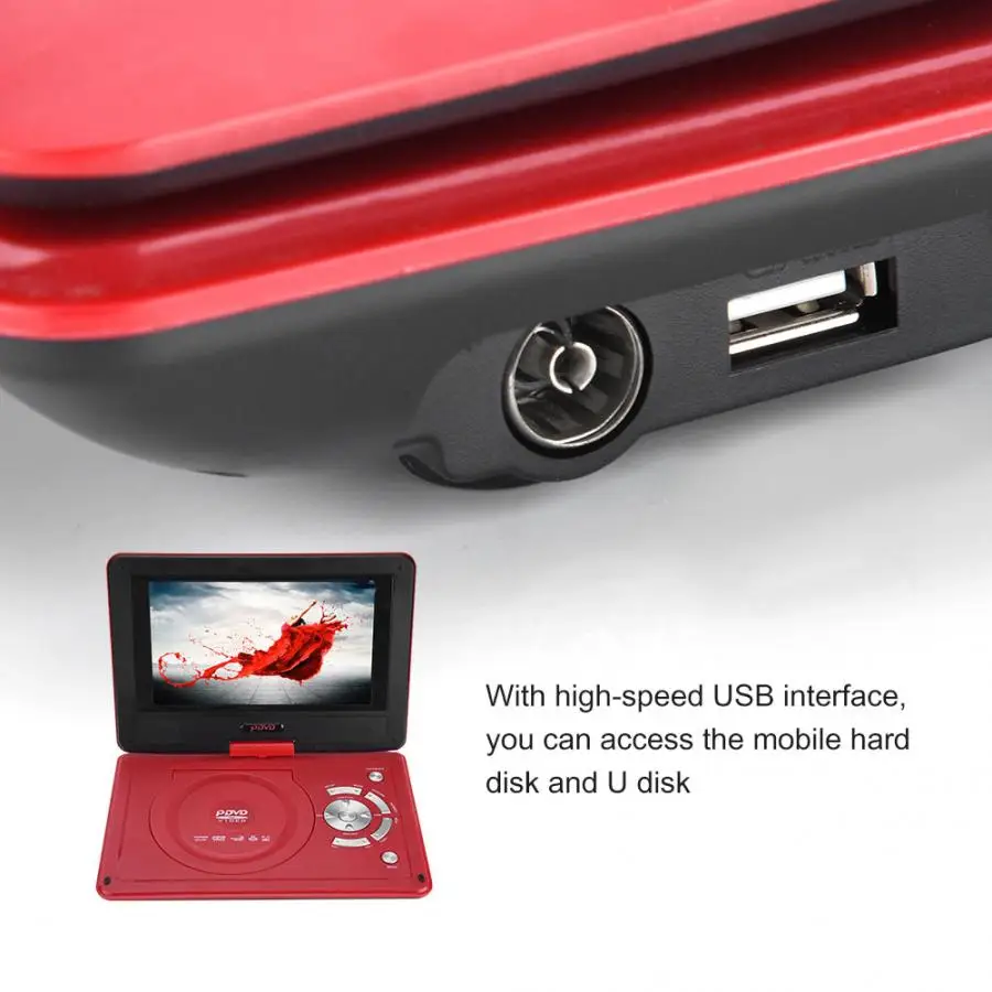 9.8 inch LCD Display DVD Player 270 Degree Totatable Swivel Screen Portable Car DVD Game Media Player with EU Plug Adapter
