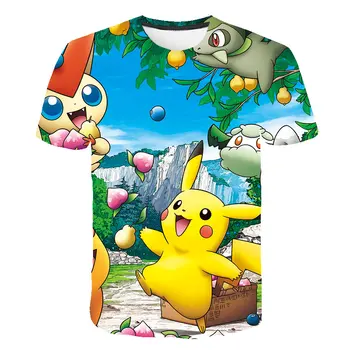 

3D boys Pokemon T-shirt kids Surprised Pikachu boys clothes Japan Anime movie Camisetas Children's wear tee girl clothes Tops
