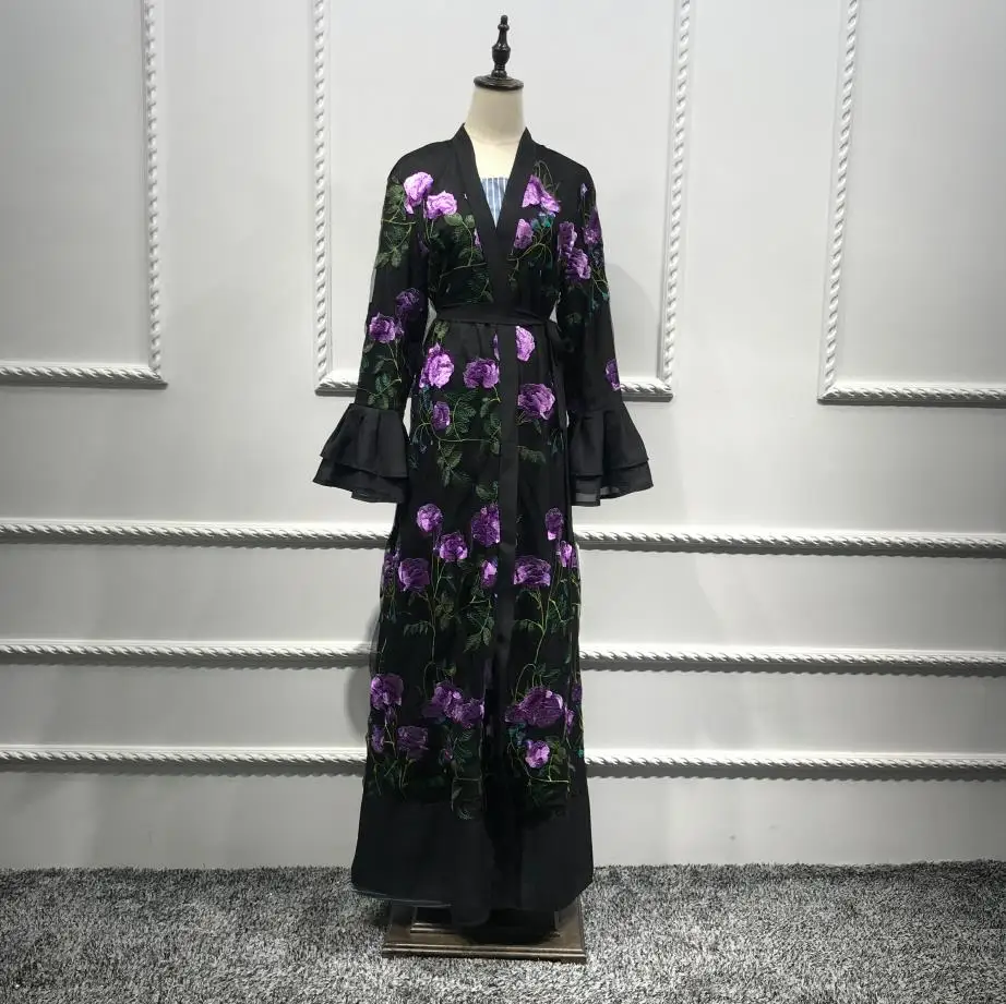 Purple Мусульманское, для взрослых, модное, с вышивкой, Абая, арабское, кружевное, с оборками, мусульманское, Абая, платье, музыкальный халат, мусульманское платье для молитвы, wq1013, Прямая поставка - Цвет: Purple