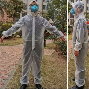 

Siamese with cap Transparent Raincoat rain pants Women Rainwear Men Waterproof and oil proof dust proof Conjoined rain coat