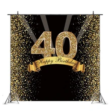 

Black Gold 40th Backdrop Women Men Happy Birthday Party Balloon Photo Background Studio Prop Booth Decoration Banner