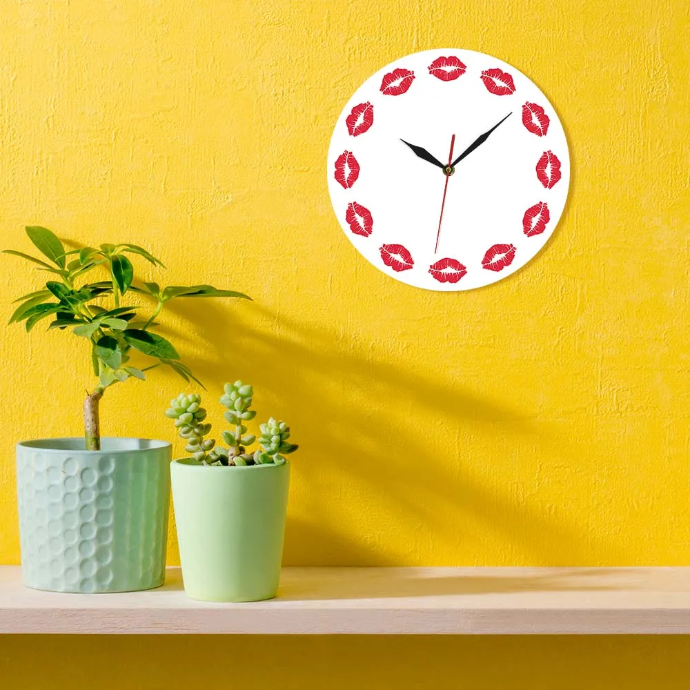 Minimalist Morden Design Wall Clock Sweet Kiss Timekeeper Girl Bedroom Decor Lady Red Lips Silent Non-ticking Watch Saat Horloge