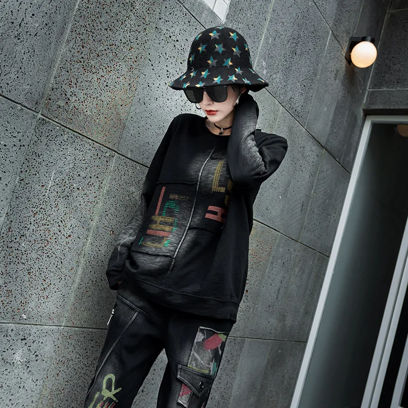 Max LuLu Winter Clothing Korean Fashion Denim Tops Womens Printed Long Sleeve Tee Shirts Vintage Kawaii T Shirts Plus Size