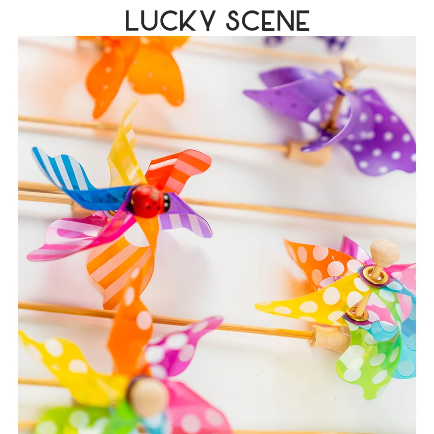 미니 다채로운 나무 막대 꽃 풍차 인쇄 삽입 카드, 케이크 식물 파티 생일 장식, S01279, 10 개