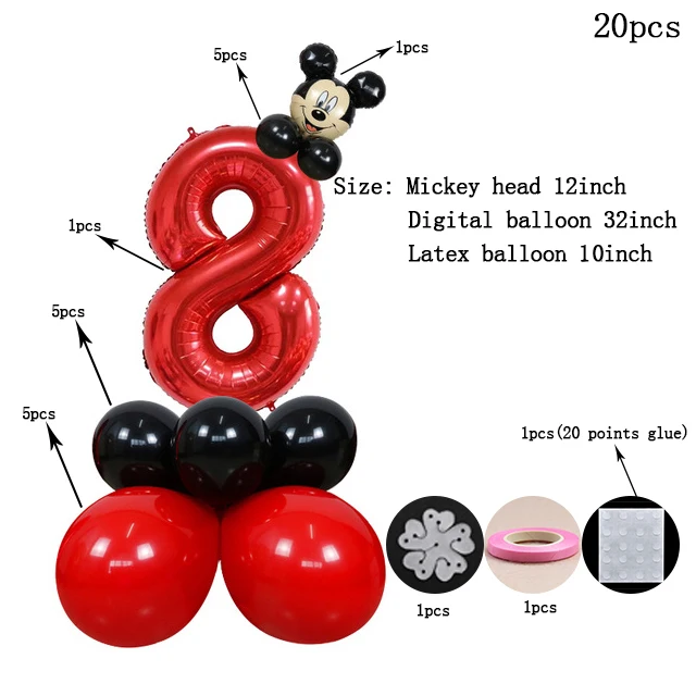 Mickey Mouse Party Baby Disposable Tableware Cup Cake Topper Ballon Boy and Girl Birthday Party Kids Party Supplie Color Decor 20pcs