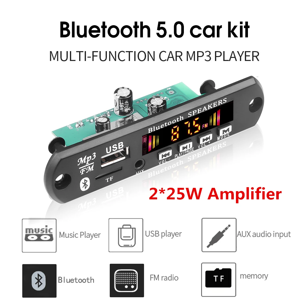 Kebidu 2*25 Вт усилитель Bluetooth5.0 Mp3 Wma декодер плата аудио модуль Usb Fm Tf автомобильное