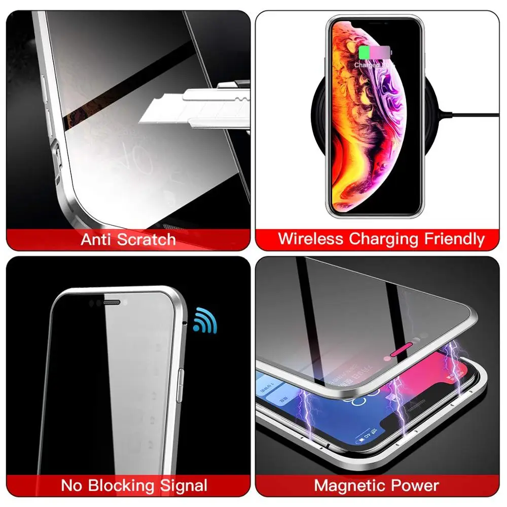 Конфиденциальности чехол на магните для iPhone XS Max XR х двухсторонняя закаленное Стекло металлический бампер анти-глазок чехол для iPhone 7 8 6s 6 Plus