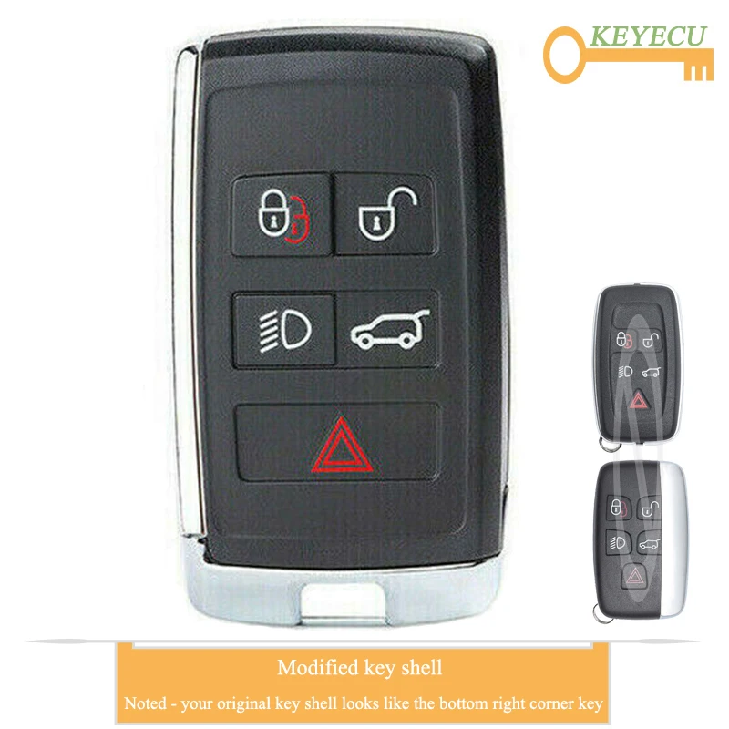 

KEYECU Modified Smart Remote Control Car Key Case Shell for Land Rover / Jaguar, FOB 5 Button - Insert Blade - FCC ID: KOBJTF10A