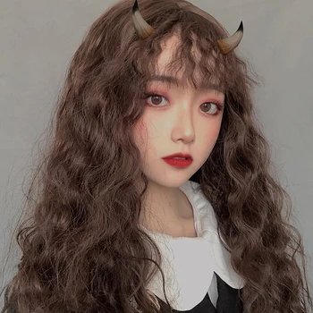 

BUQI Long Wavy Black Wigs Brown and Black Wave Synthetic Wig for Women Natural with Bangs Heat Resistant Hair for Girl Cosplay