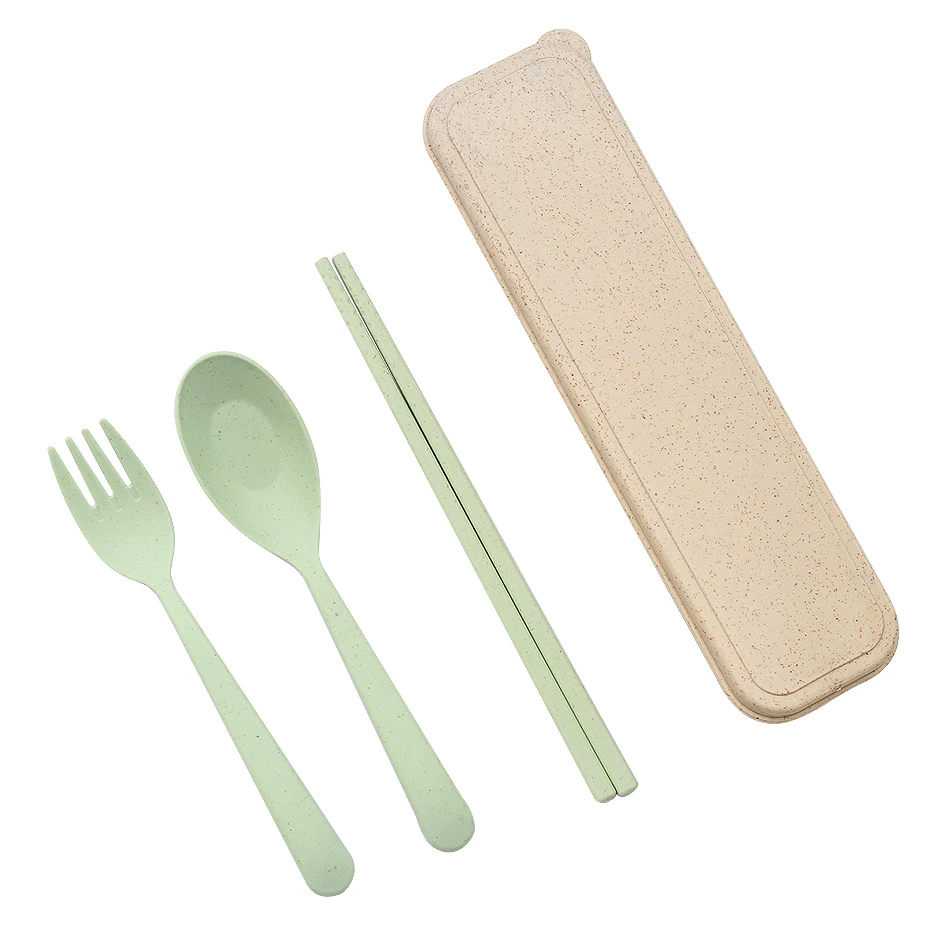 

Portable Wheat Straw Tableware Cutlery Set Three Piece For Children Adult Travel Cutlery Kit Gift Dinnerware Set Kitchen Tools