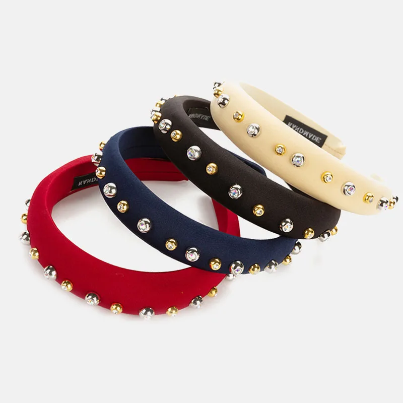 

Europe Fahion Popular Explosion Models Sponge Milk Silk Hair Hoop Color Rivet Headband Female Solid Color Headband Gold Velvet